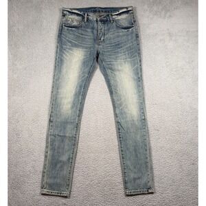 MNML Men's Distressed Blue Wash Denim Jeans Button Fly Slim Fit Size 33